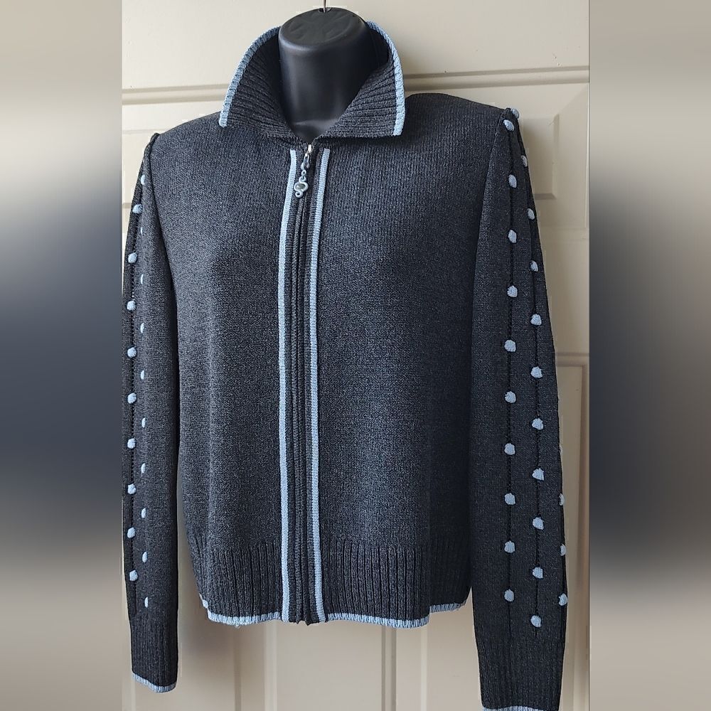 St. John Knit COLLECTION  Gray Blue Santana Popcorn Stitch JACKET SZ 4 - Picture 8 of 15